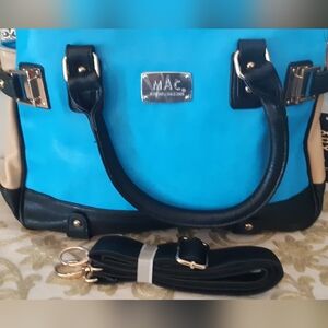 New With Tag Stylish MAC Toronto Blue and Black Colour block Satchel
